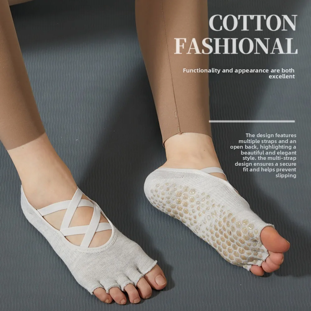 

1 Pair Anti Slip Five Finger Yoga Socks Cross Strap Full Five Finger Split Finger Yoga Socks Cotton Elastic