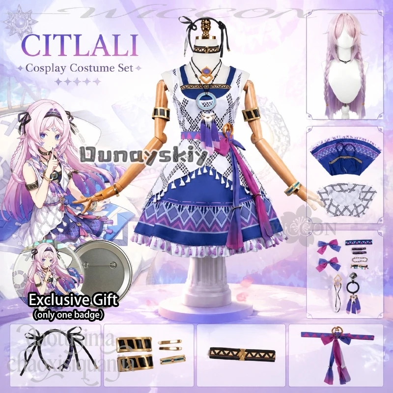 

Anime Game Genshin Impact South Korea Crossover Cosplay Citlali New Outfit Fashion Retro Purple Dress Y2K Uniform Wigs Halloween