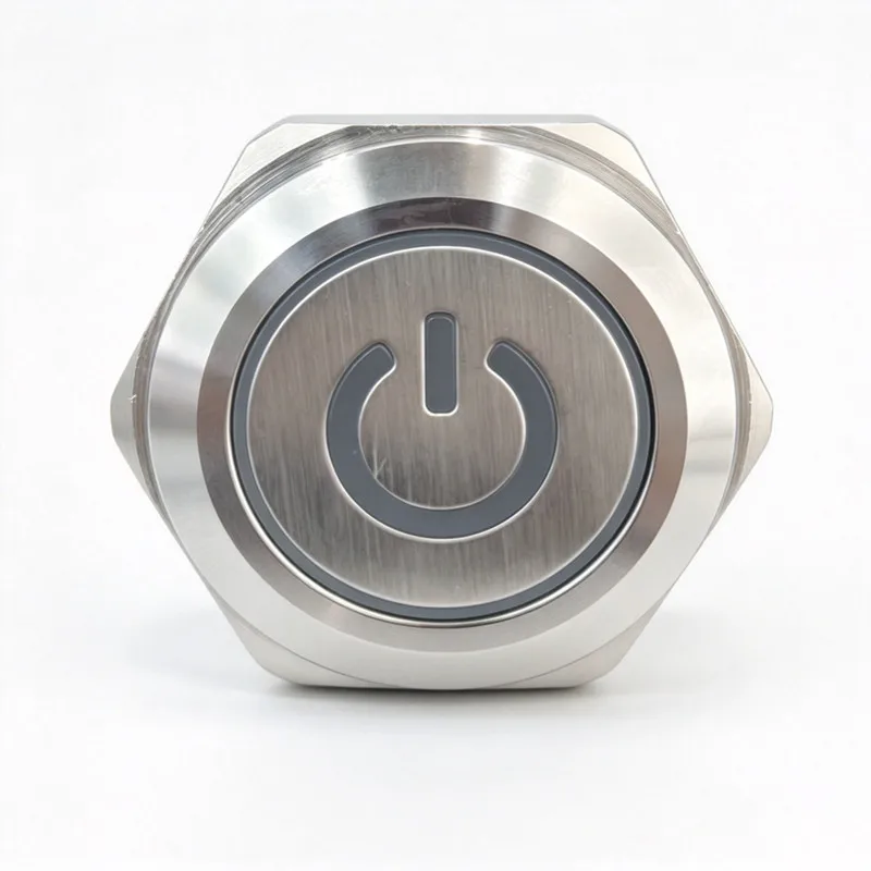 ELEWIND 30mm Stainless Steel Anti-Vandal Push Button Switch Surface Mount Transparent power symbol with ring light
