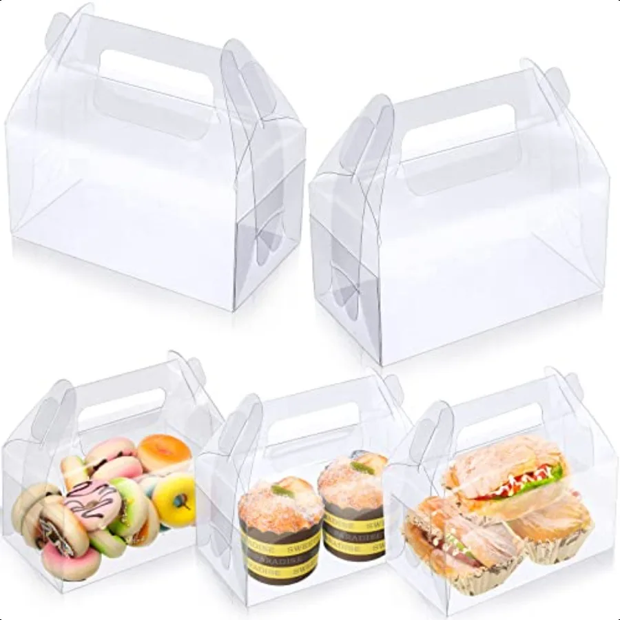 

50 Pack Clear Gable Bakery Gift Boxes Candy Treat Gift Box Plastic Party Favor Boxes for Dert s Birthday Baby Shower Wedding Ho