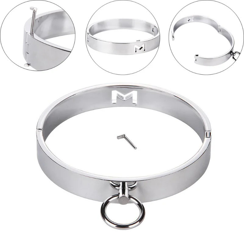 Heavy Metal Steel Slave BDSM Bondage Lock Circular Wrist Handcuffs Ankle Cuffs Neck Collar Shackles Adult Sex Toys Men Women