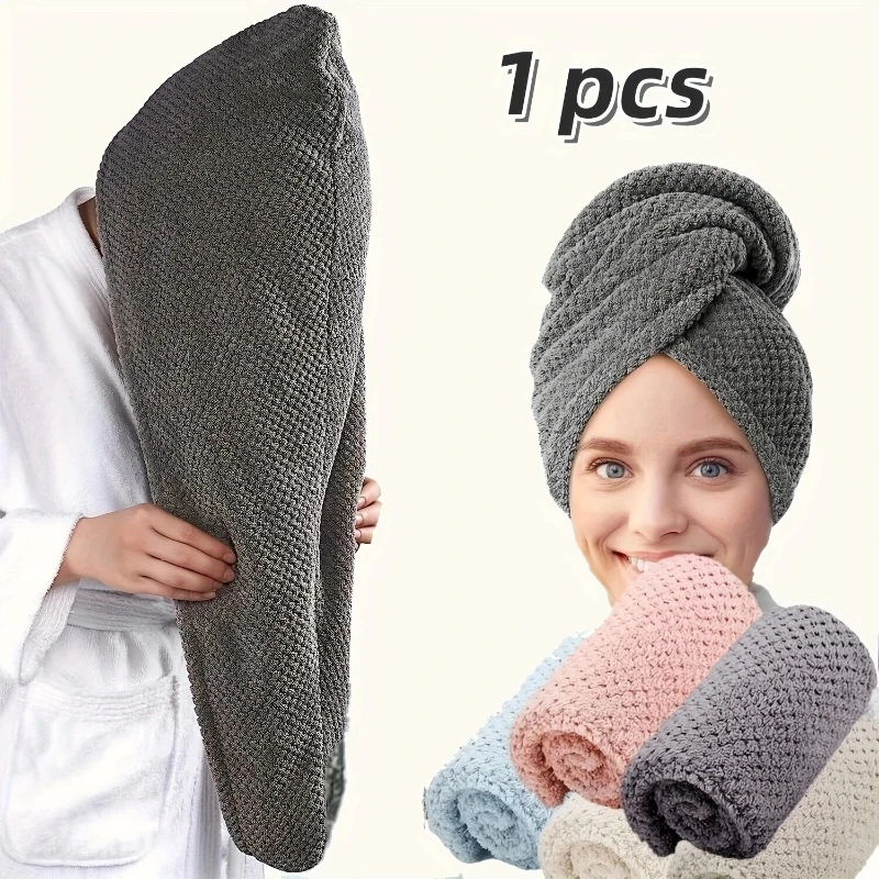 Absorbent Solid Color Hair Towel Wrap Textured Dry Hair Cap for Button-down Women