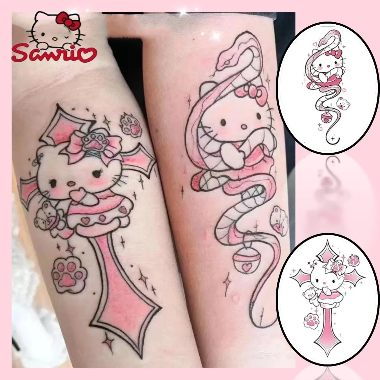 5/10Pcs Sanrio Hello Kitty Tattoo Sticker Cute Cartoon Waterproof Girl Tattood Sticker Children Sticker Toys Holiday Gifts