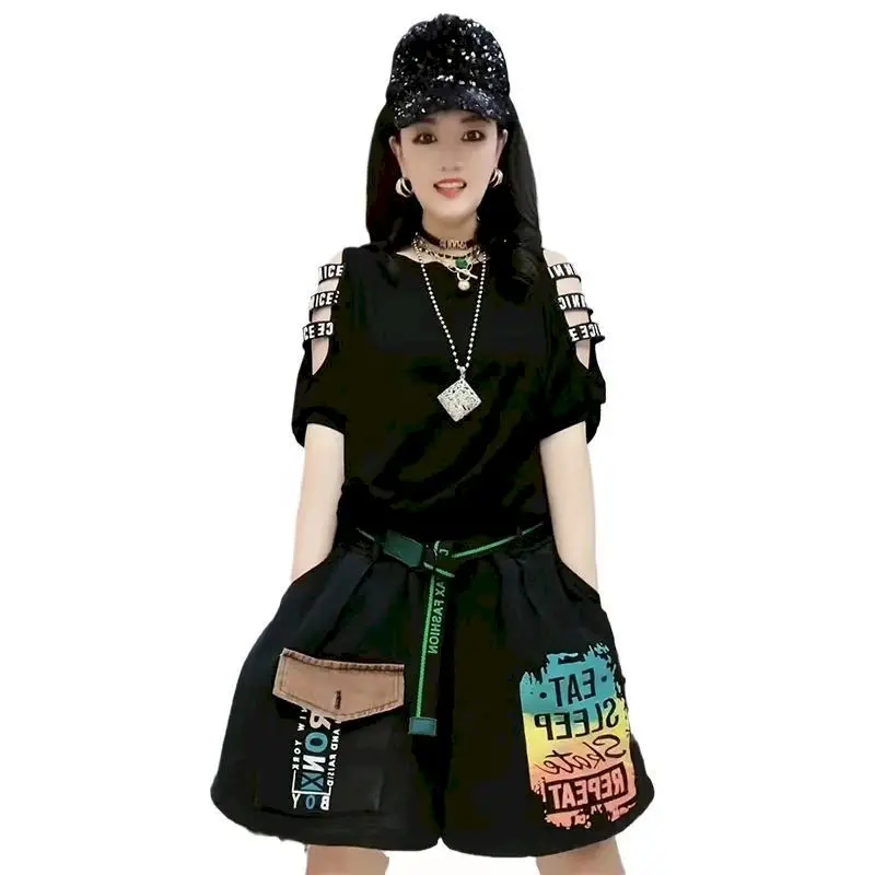 

Fashion Jeans Shorts Sets Women Summer Trendy Short Sleeve Hooded T Shirt Printed Top Denim Shorts Two Piece Set Aesthetic Suits