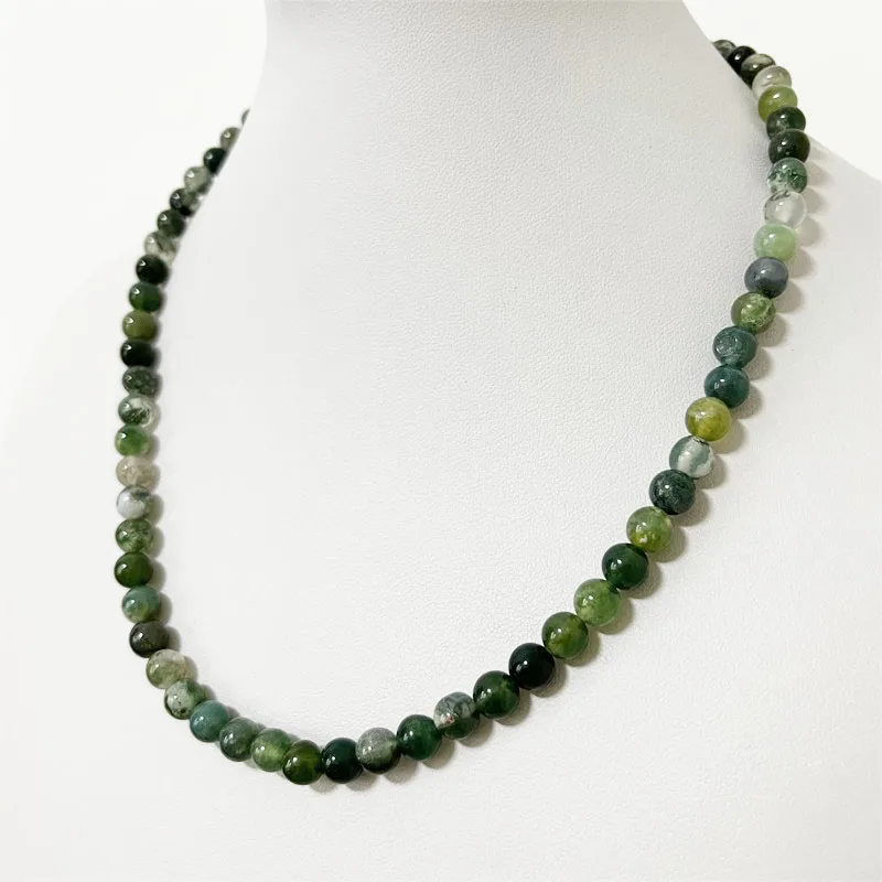 6MM Green Moss Grass Jade Necklace Natural Stone Beads Jewelry Health Care Gemstone Protection Choker Healing