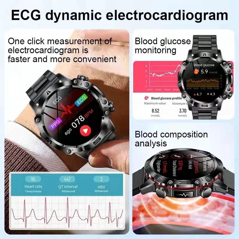 2024NEW For Huawei Xiaomi ECG+PPG Health Sports Smart Watch Blood Sugar lood Lipids Uric Acid Blood Pressure BT Call Smartwatch