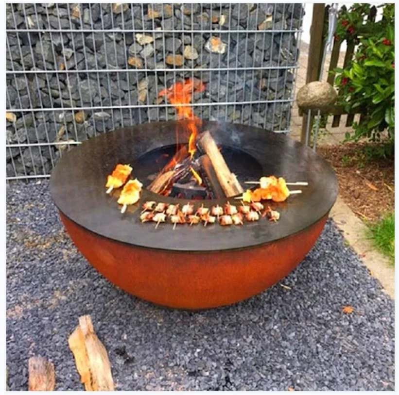 corten steel BBQ grills bowl fire pit  outdoor charcoal barbecue grills outdoor cooking fireplace