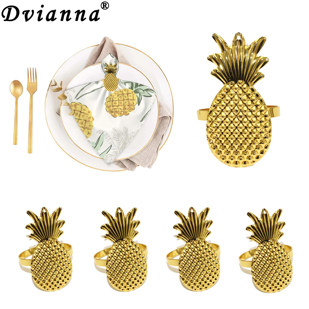 6Pcs Gold Fruit Napkin Rings Metal Pineapple Napkin Rings Holder for Christmas Thanksgiving Easter Birthday Party Wedding Daily