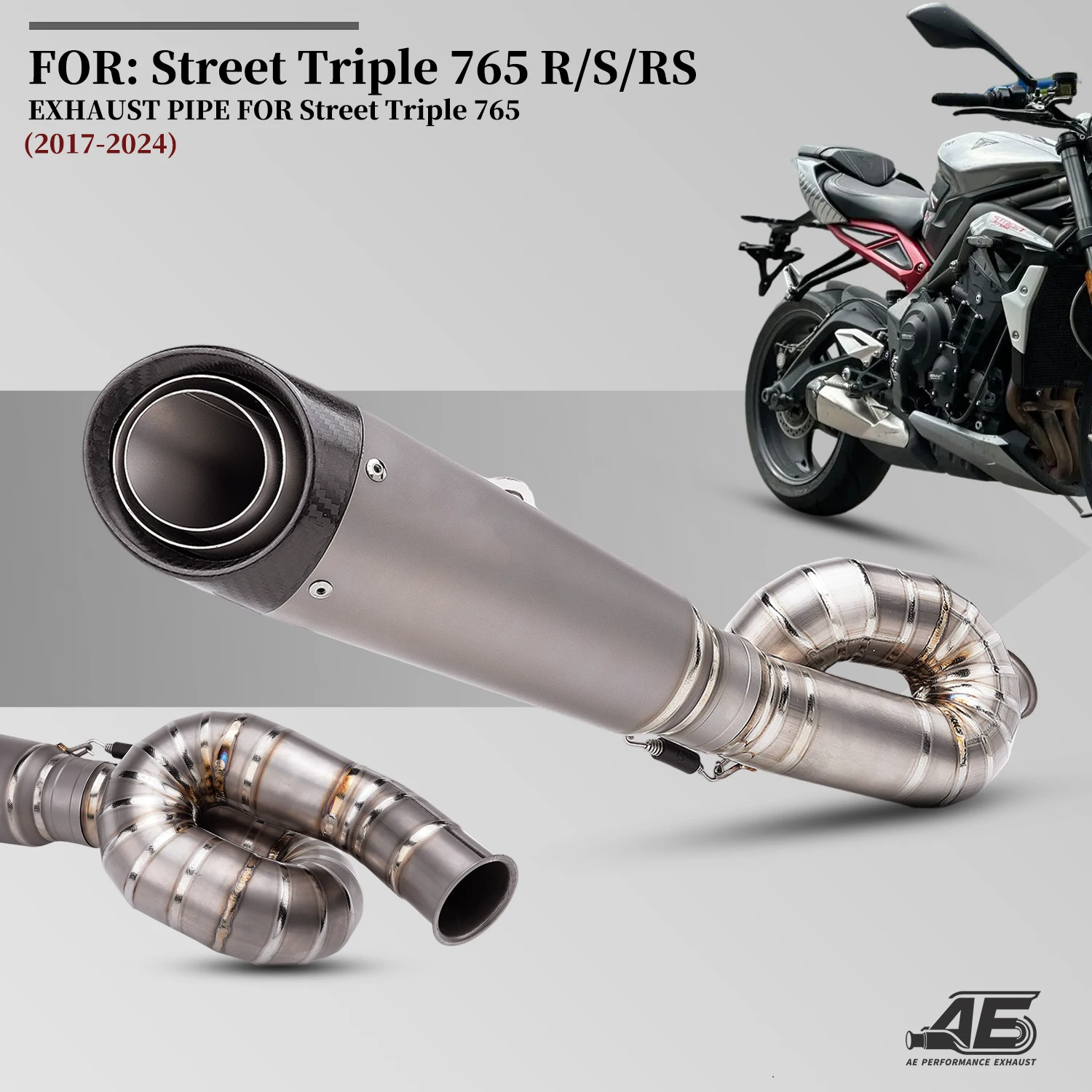 

Applicable to STREET TRIPLE 765 765R 765S 765RS 2017-2024 Motorcycle Exhaust System Pipe Escape Link Pipe Muffler Ti. alloy