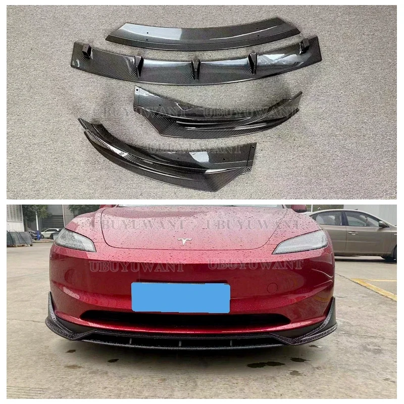 UBUYUWANT Better New Design ABS Plastic 4 Parts Front Bumper Lip Spoiler Splitter For Tesla Model 3 Refresh 2023+