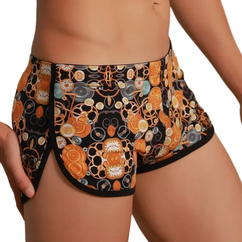 Men's Animal Cartoon Print Aro Pants Youth Fashion Boxer Shorts Cotton Breathable Side Fork Sports Panties Casual Home Sleepwear