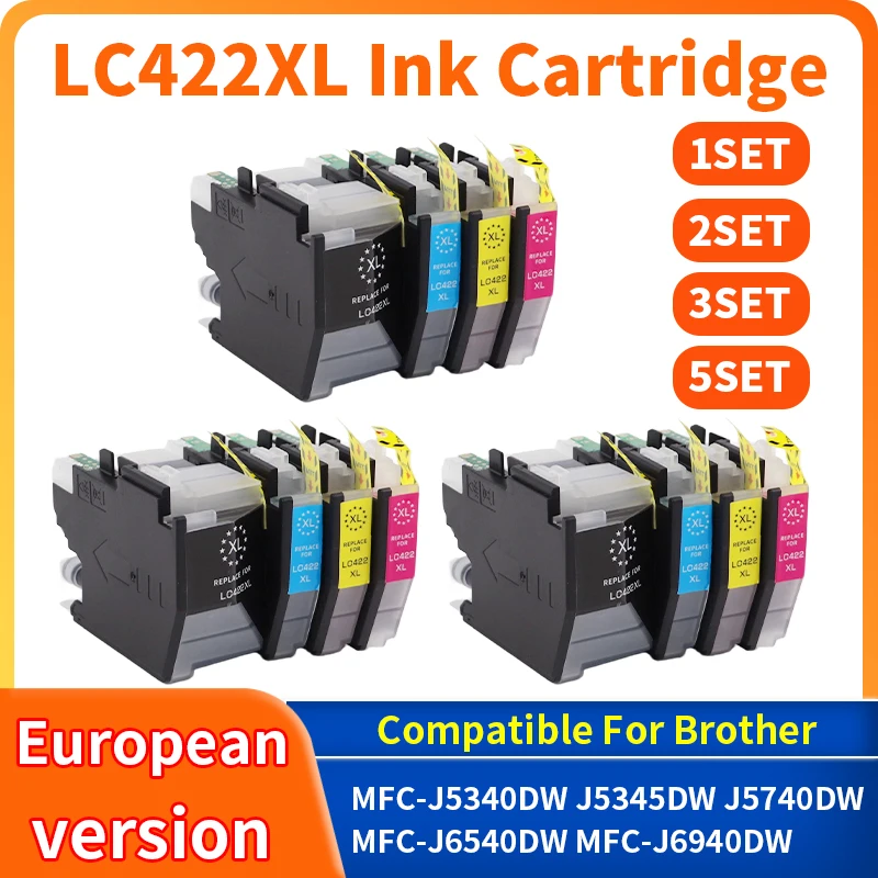 1/3/5set LC422XL LC-422 Ink Cartridges Suitable for Brother MFC-J5340DW MFC-J5740DW MFC-J5345DW MFC-J6540DW MFC-J6940DW Printer