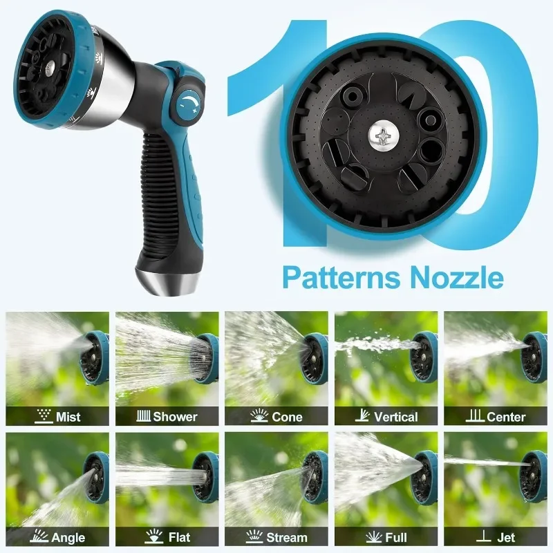 Retractable Garden Hose Reel - 5/8 inch x 90 ft Wall Mounted Hose Reel with 10 Pattern Nozzle & Any Length Lock, Heavy Duty