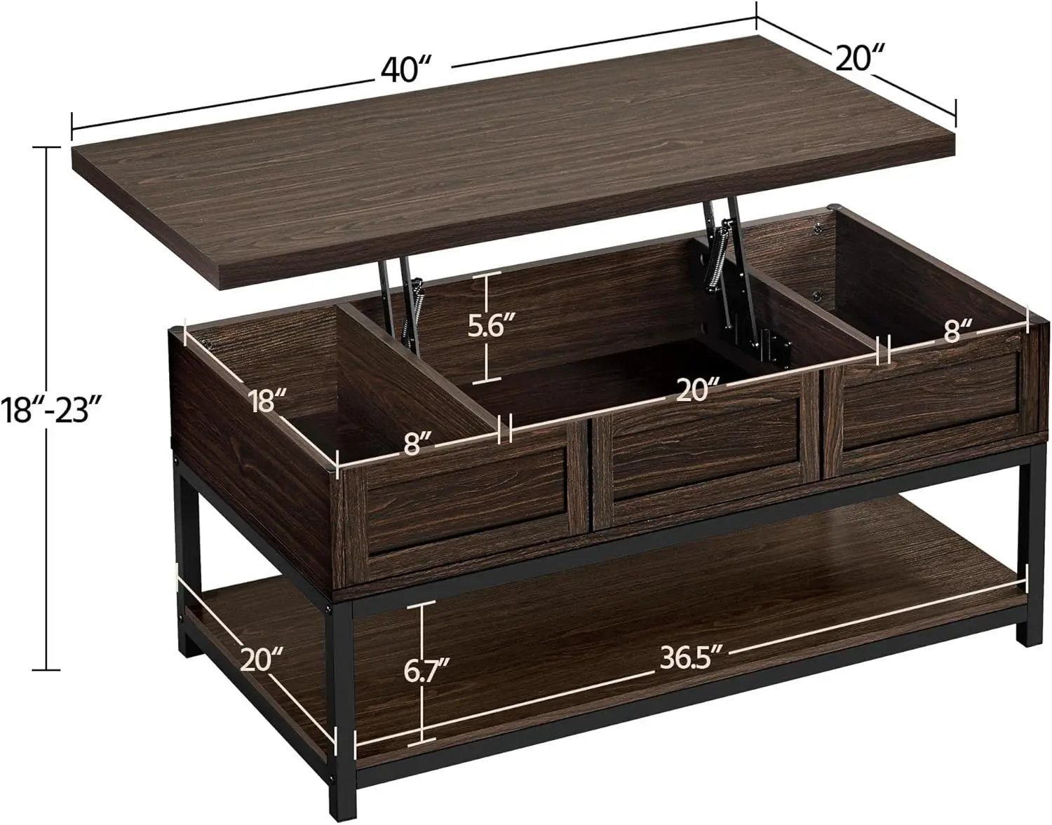 Lift Top Salontafel Met Verborgen Compartimenten & Bodem Open Plank, Tillen Tafelblad Middentafel Voor Thuis Woonkamer Ontvangst