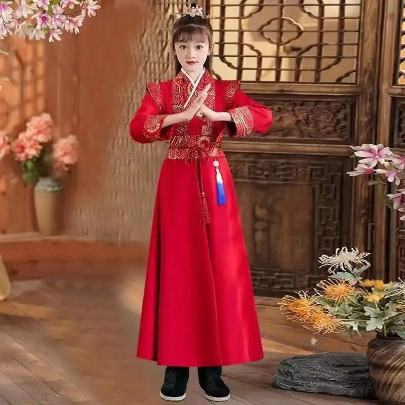 Traditional Kids Hanfu Boys Girls Spring Autumn Old Chinese Clothes New Year Tang Suit Stage Performance Costumes