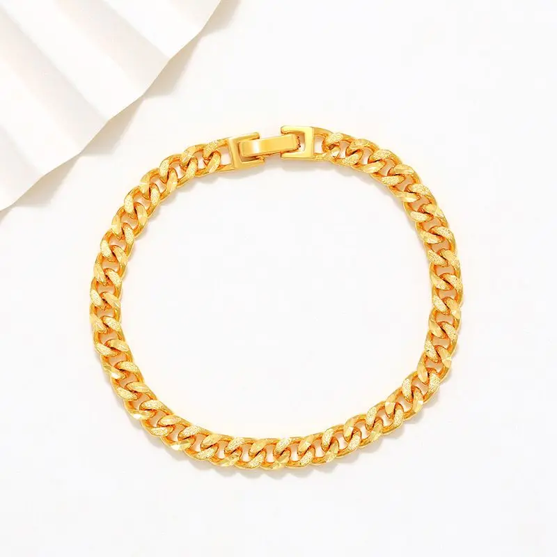 XP Jewelry -- ( 20 cm x 6 8 10 mm ) 24 k Yellow Gold Color Carving Cuba Bracelets For Men Women Fashion Jewelry