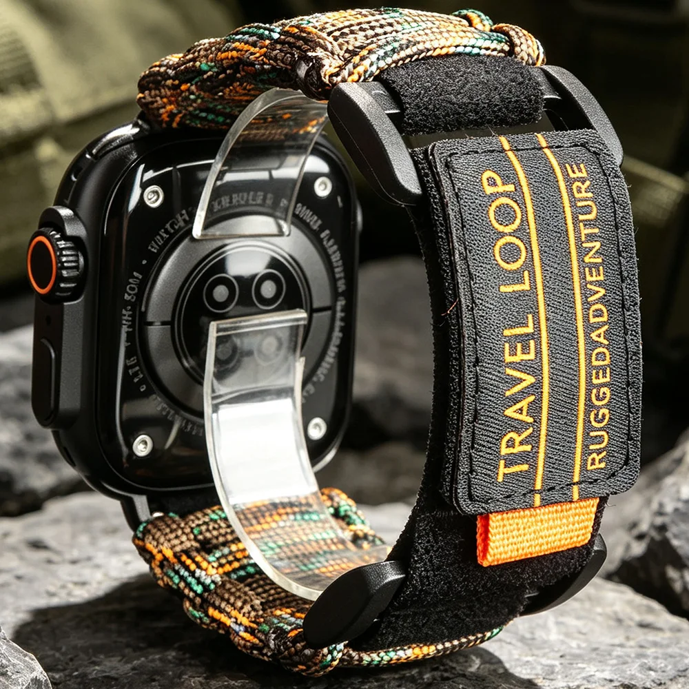 3CM Wide Outdoor Sports Nylon Band for Apple Watch Ultra 4/3/2 49mm IWatch Series 12 11 10 9 8 SE 7 6 5 4 Umbrella Rope Strap