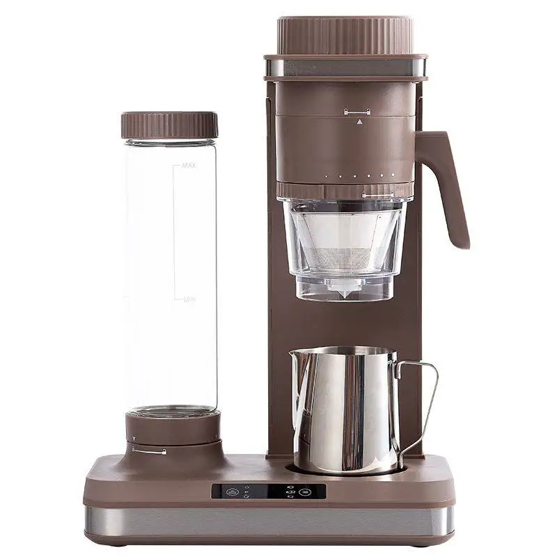 Cafetière automatique de 600 ml avec fonction de maintien au chaud, broyeur de grains de café, système de versement par goutte et trois niveaux de réglage de la concentration.