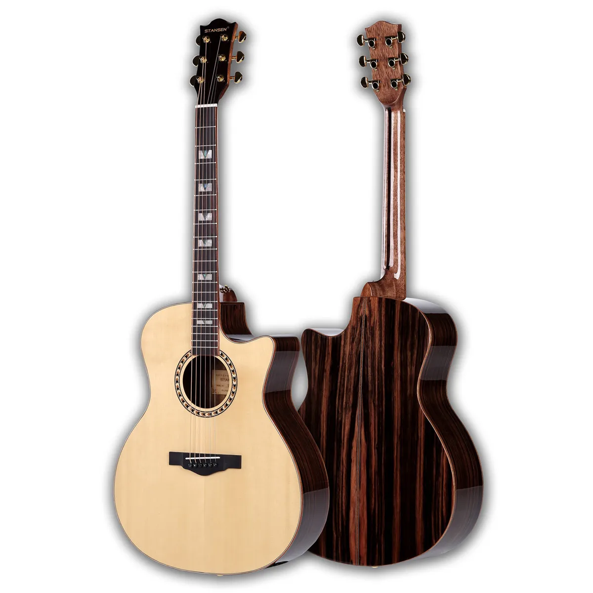 STANSEN T-800Y Cutaway Acoustic Guitar, Solid  Spruce Top Black Walnut Back and Sides