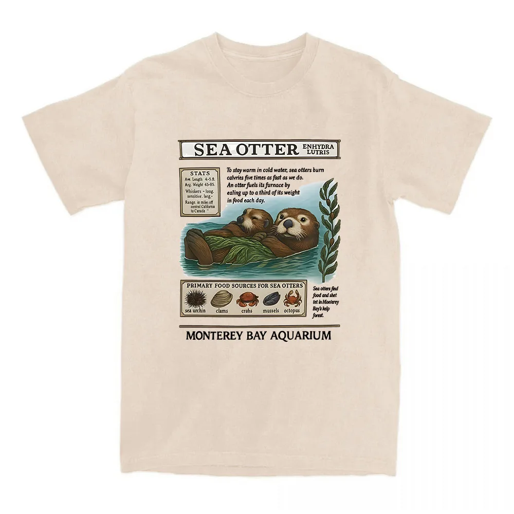 Women Tees Monterey Bay Aquarium Sea Otter Tshirts Cartoon Funny Graphic Printing T-shirt Unisex Streetwear Cotton Loose T Shirt