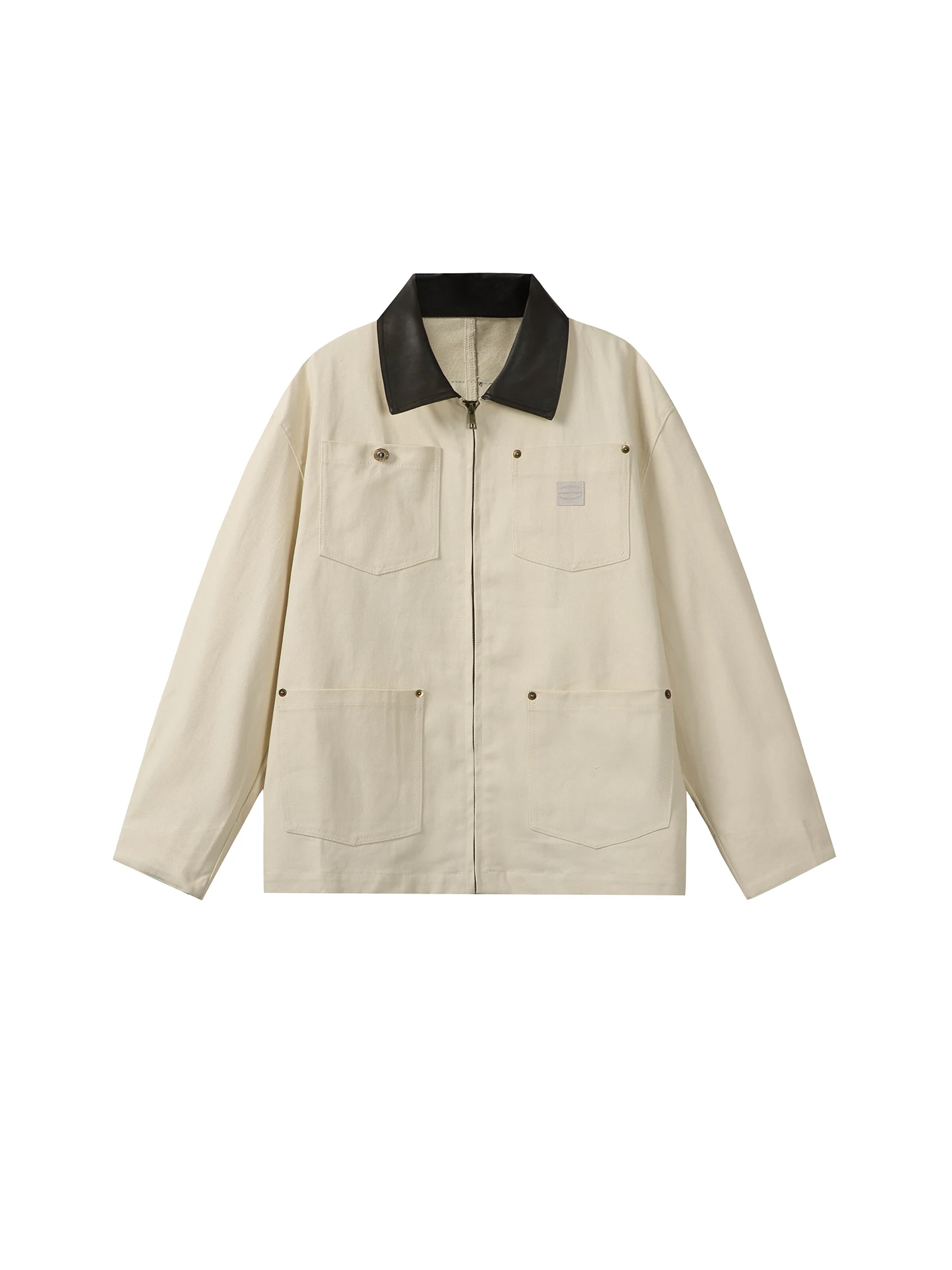 

American Retro Contrast Color Splicing Collar Work Jaet Spring New Couple Multi ket Barn Sle Coat Youth ular Loose Fit