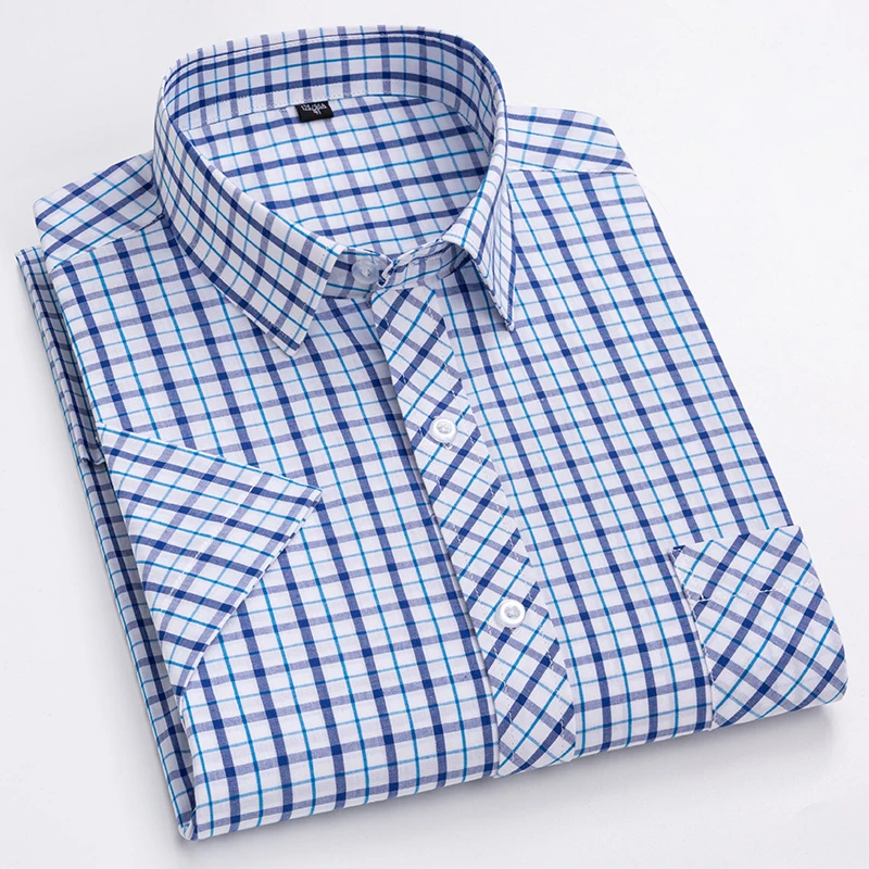 2022 Heren Korte Mouw Overhemd Katoen Plaid Zomer Dunne Shirts Fashion Geruite Slim Fit Man Casual Sociale Shirts