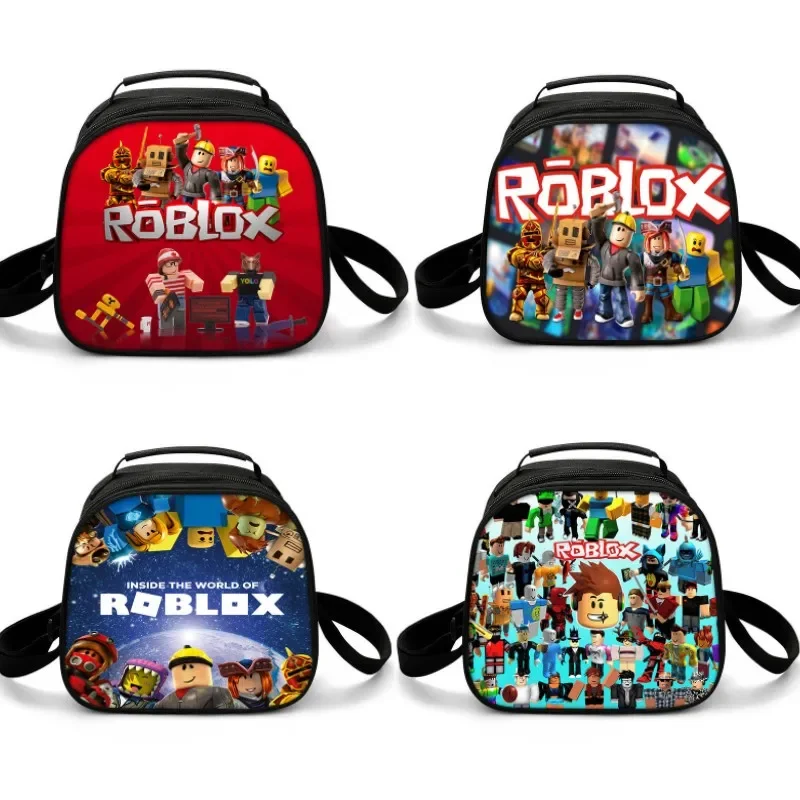 Roblox 도시락 가방, 초등학생 피크닉 가방, 라운드 얼음주머니 Roblox 만화 휴대용 절연 가방 