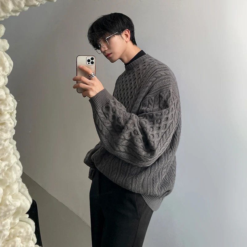 

Cable Knit Sweater Men Spring Autumn Tops Men Casual Clothes Crewneck Knit Cardigan Men Pullover Sweaer Knitted Shirts D182