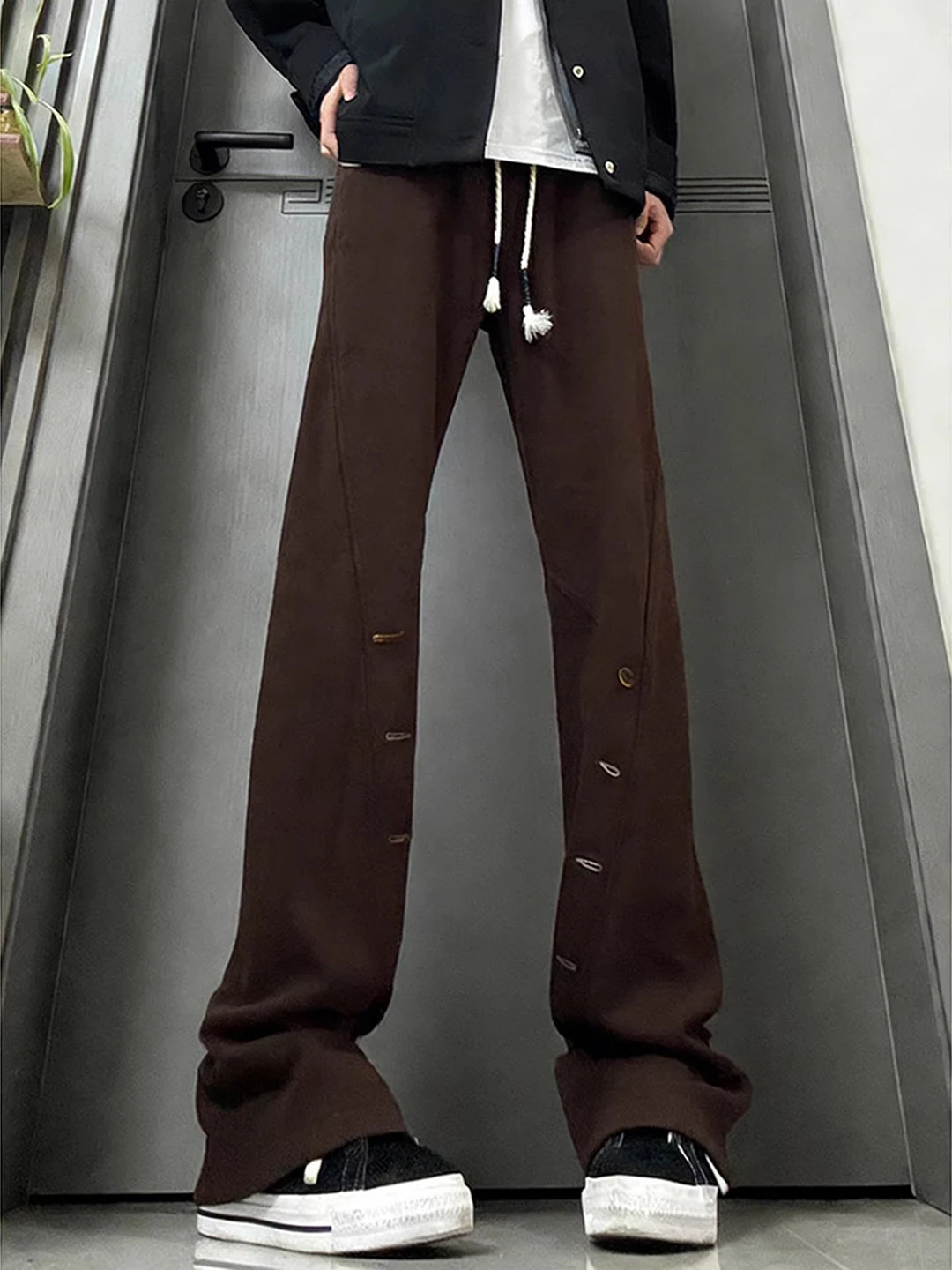 

Retro Corduroy Bell Bot Pants Men's Winter Embroidered Fce Thi Straight Leg Trousers Youth Faion Casual Wear