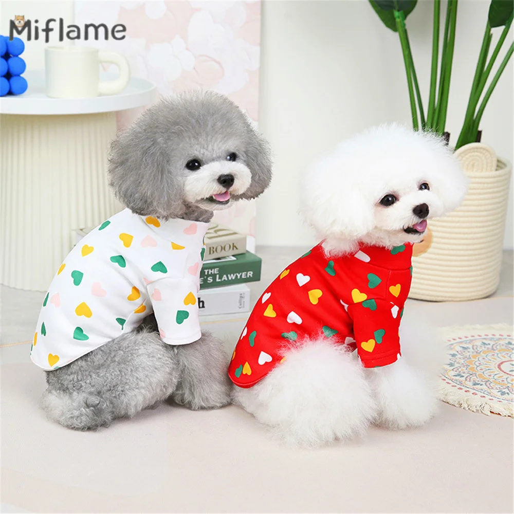 

Miflame Valentine's Day Dogs Costume Hearts Print Pets Cat Clothing Winter Small Dogs Hoodies Pomeranian Bichon Puppy Clothing