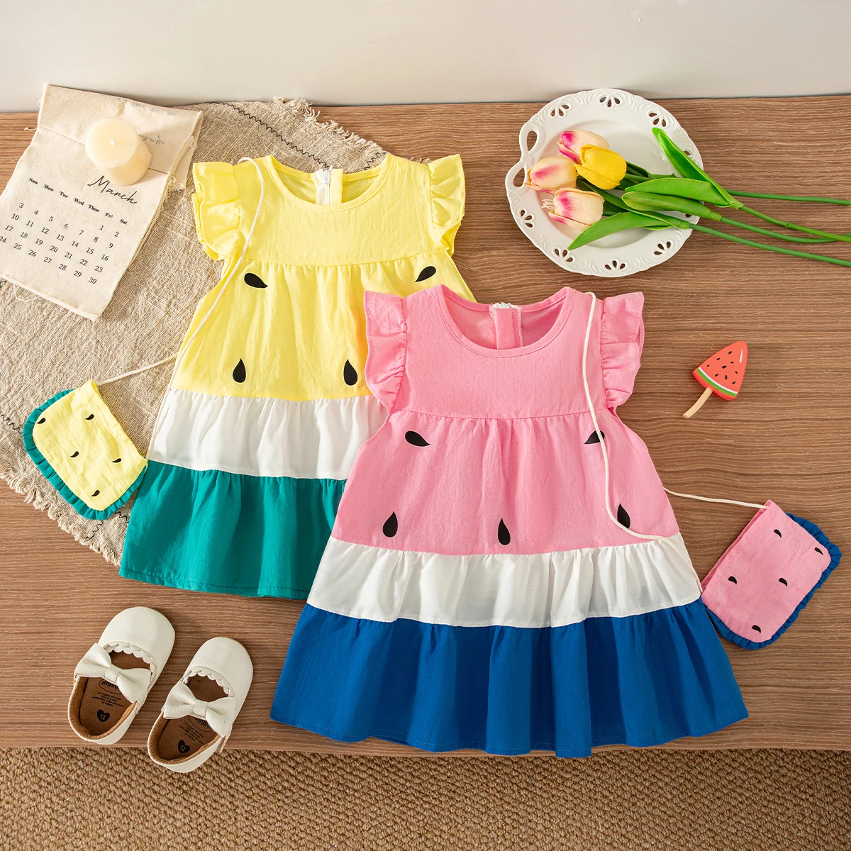 Girls Dresses Summer Cotton Strawberry Cake Dress Baby Girl Dress Cute Casual Girl Dress With Bag