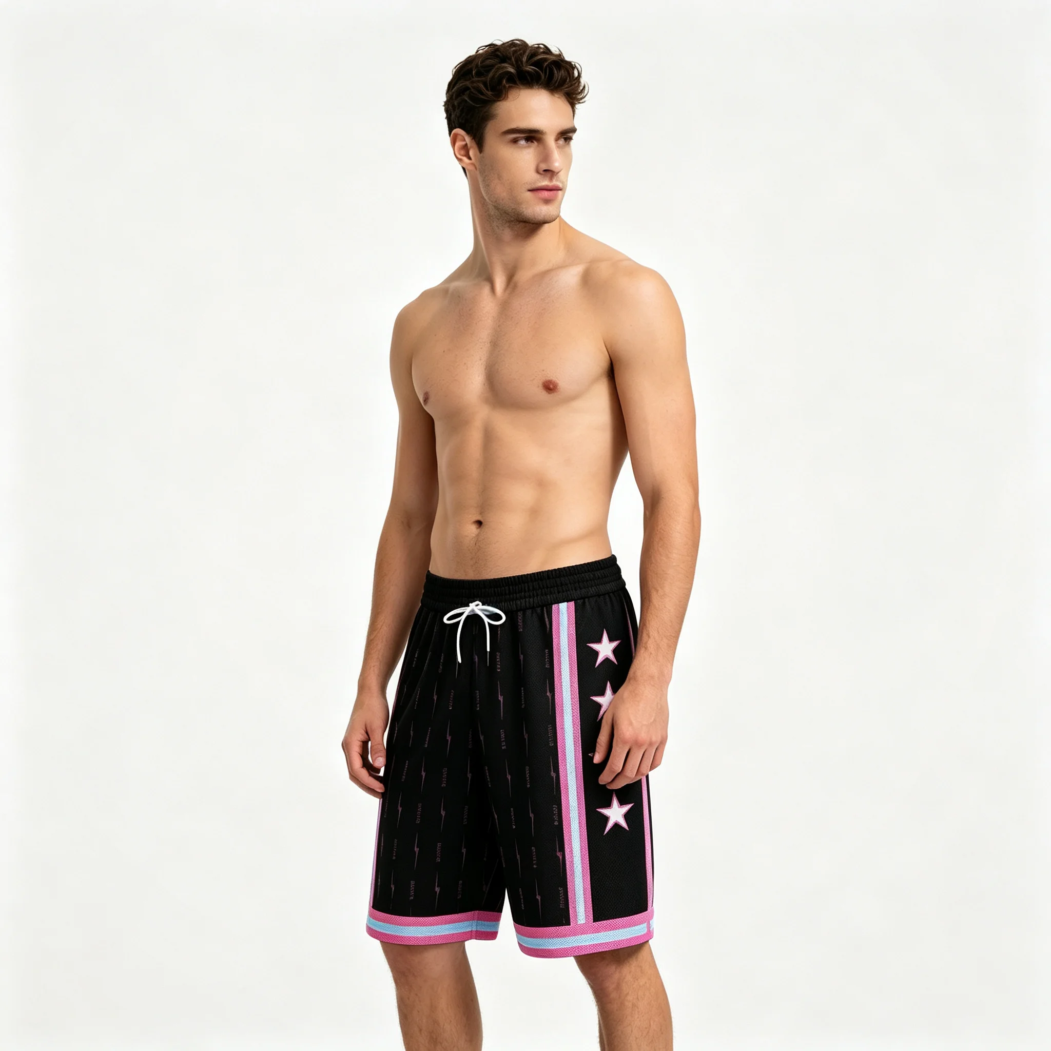 Side Four-star Striped Basketball Shorts Men Women Breathable Quick Drying Loose Quick Drying Trend Thin Vacation Shorts Moto