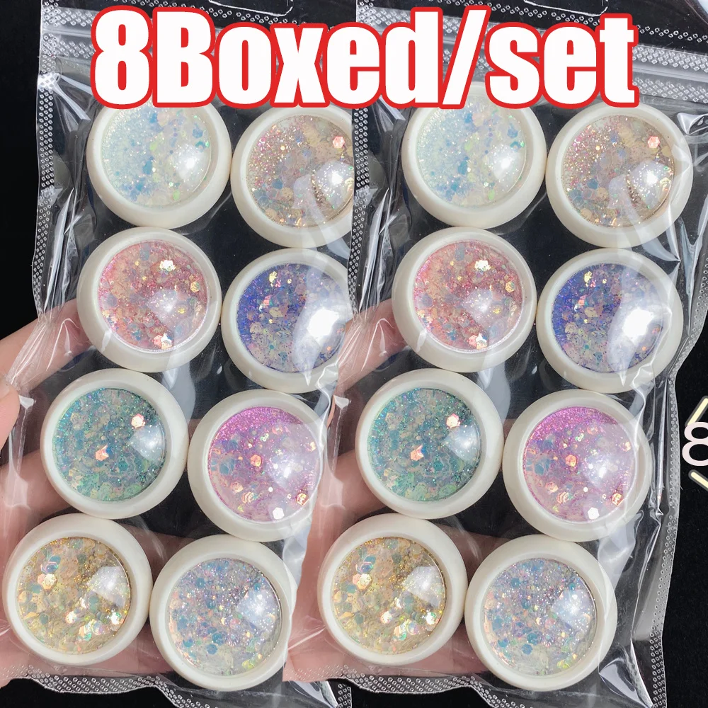 

Набор из 8 баночек: Сверкающие шестигранные блестки для ногтей «Аурора Русалка», разноцветные глиттерные хлопья, нерегулярные пайетки, блестящие хлопья «Русалка»