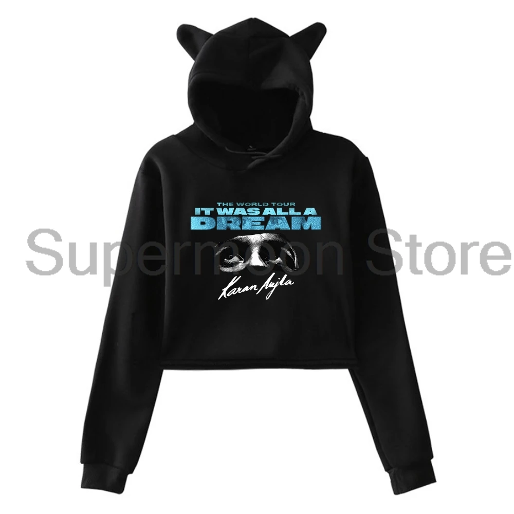 Karan Aujla It Was All A Dream World Tour 2024 Pullover Sweatshirt Cat Ears Hoodie Long Sleeve Crop Top Women's Clothes