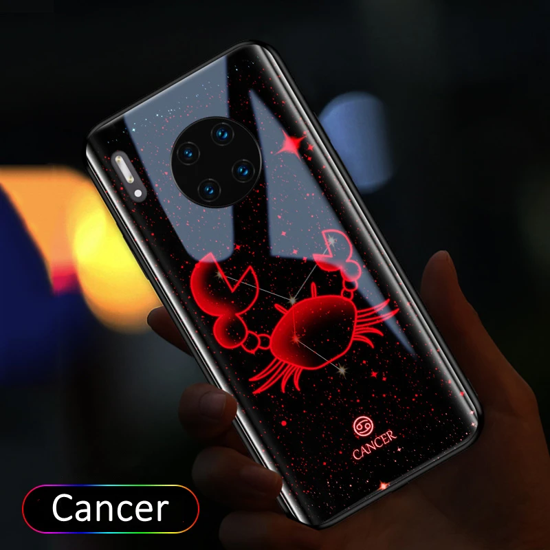 

Constellation 7 Color LED Light Glowing Luminous Tempered Glass Phone Case for Samsung S24 S22 S23 Note 10 20 A54 A73 Plus Ultra