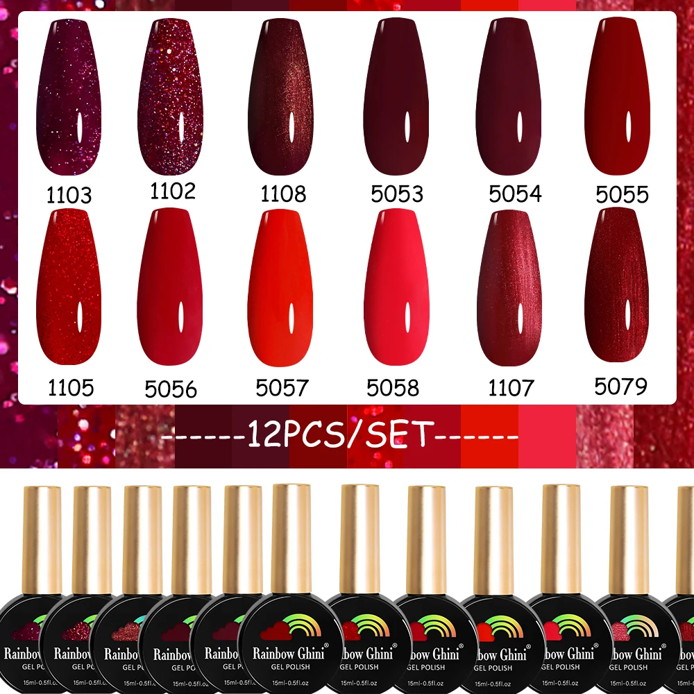 RG 12pcs 15ml Gel Nail Polish Varnish Set Soak Off UV Glitter Versatile Nail Gel DIY Salon Home Semi Permanent Nail Art Lacque
