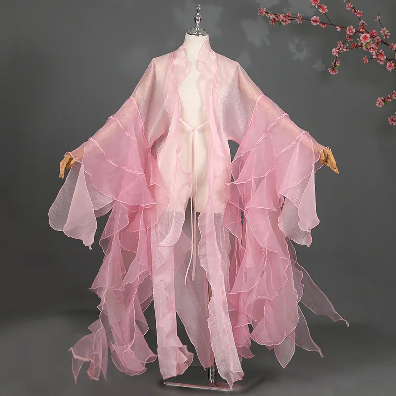 Elegant Fairy Chiffon Petal Sleeve Cloak Dance Princess Cosplay Costume Chinese Ancient Gorgeous Hanfu Overcoat Cardigan Women