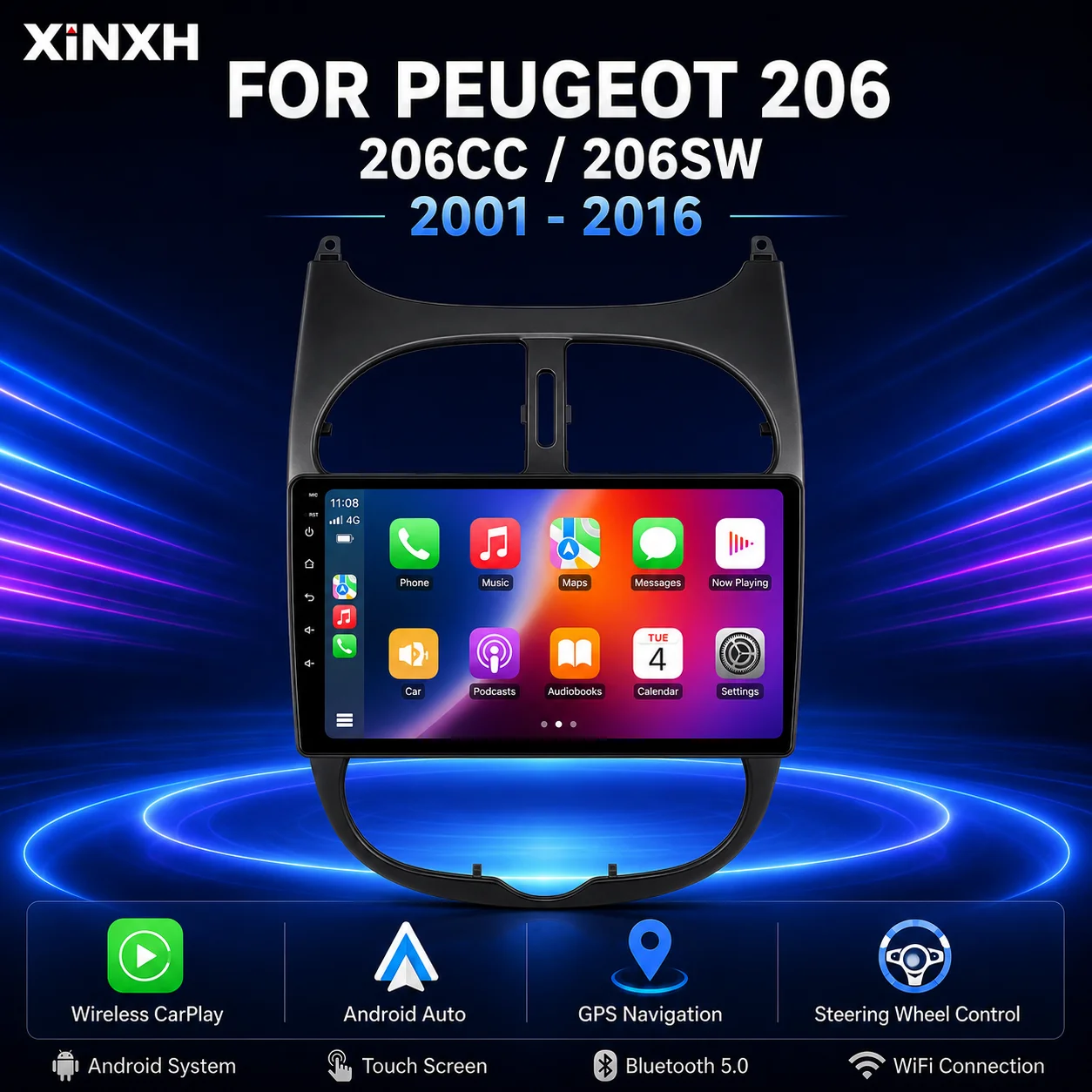 For Peugeot 206 206CC 206SW 2001 - 2016 Multimedia Player Carplay Stereo GPS DSP DVD Head Unit 2 Din Android  Car Radio