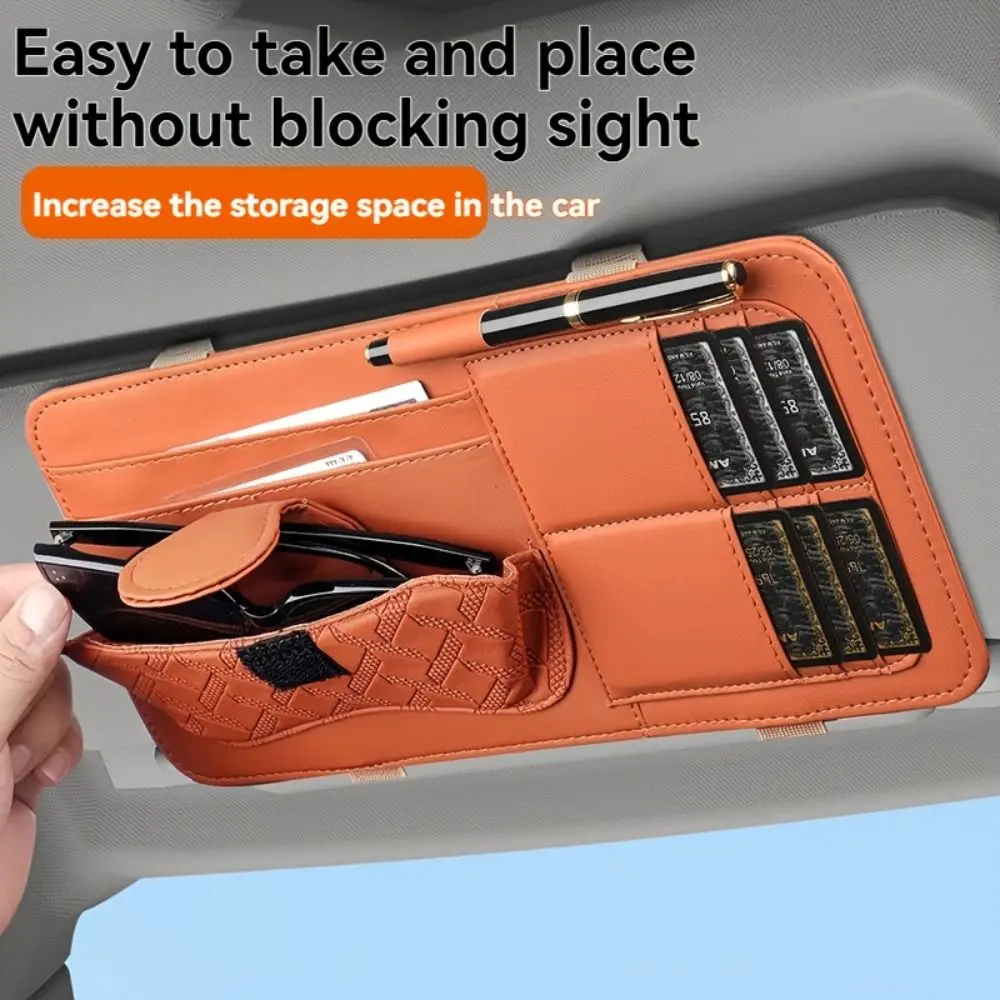 Multifunctional Car Visor Organizer Save Space Leather Car Ticket Holder Easy To Install Universal Sunglasses Holder Bank Card