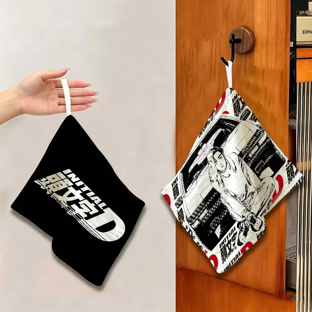 I-Initial D Hanging Style Hand Wiping Towel, Polyester Cotton, Anti-fade for Indoor Kitchen Living Room
