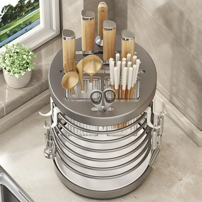 

Kitchen Utensil Holders Rotatable Cylinder Storage For Kitchen Rotatable Kitchen Organizer Detachable Drip Tray With Partition