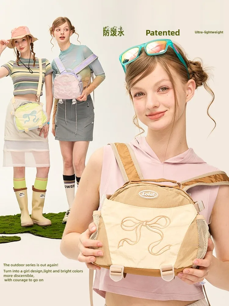  Design  Knot Small Backpack Lightweight Travel Outdoor Women's Bag Youthful Floral Pattern Nylon Material