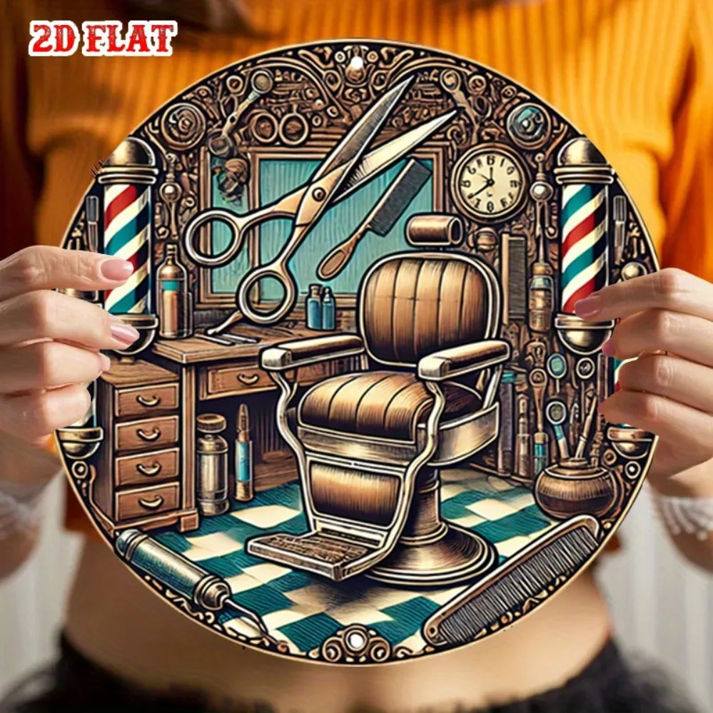 2D retro barber shop wall decoration exquisite nostalgic tool illustration, classic scissors and comb design, suitable for home