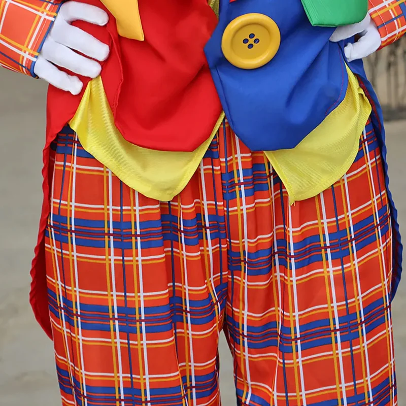Adult Funny Circus Clown Costumes Jumpsuit With Wig Shoes Nose For Man Women Joker Halloween Holiday Party Dress