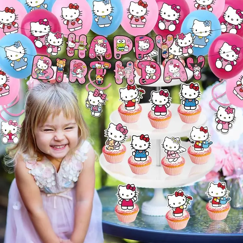 Hello Kitty Party Decorations: Birthday Banners, Cake Topper, Balloons, Tablecloth and Twister Set – Party Decorations view 3