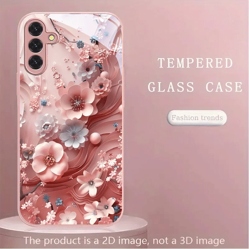 Pink flower Hot-selling Exquisite Beautiful  PhoneCase Glass PhoneCase for Samsung Galaxy S26 S25 S24 S23 S22 S21 FE,Ultra,Plus