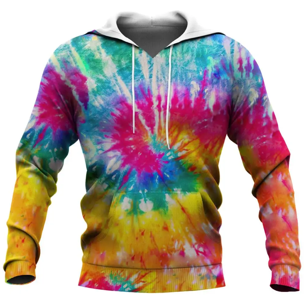 Tie Dye męskie bluzy Y2k bluza kolorowy druk 3D Harajuku z długim rękawem Top moda Streetwear swetry odzież