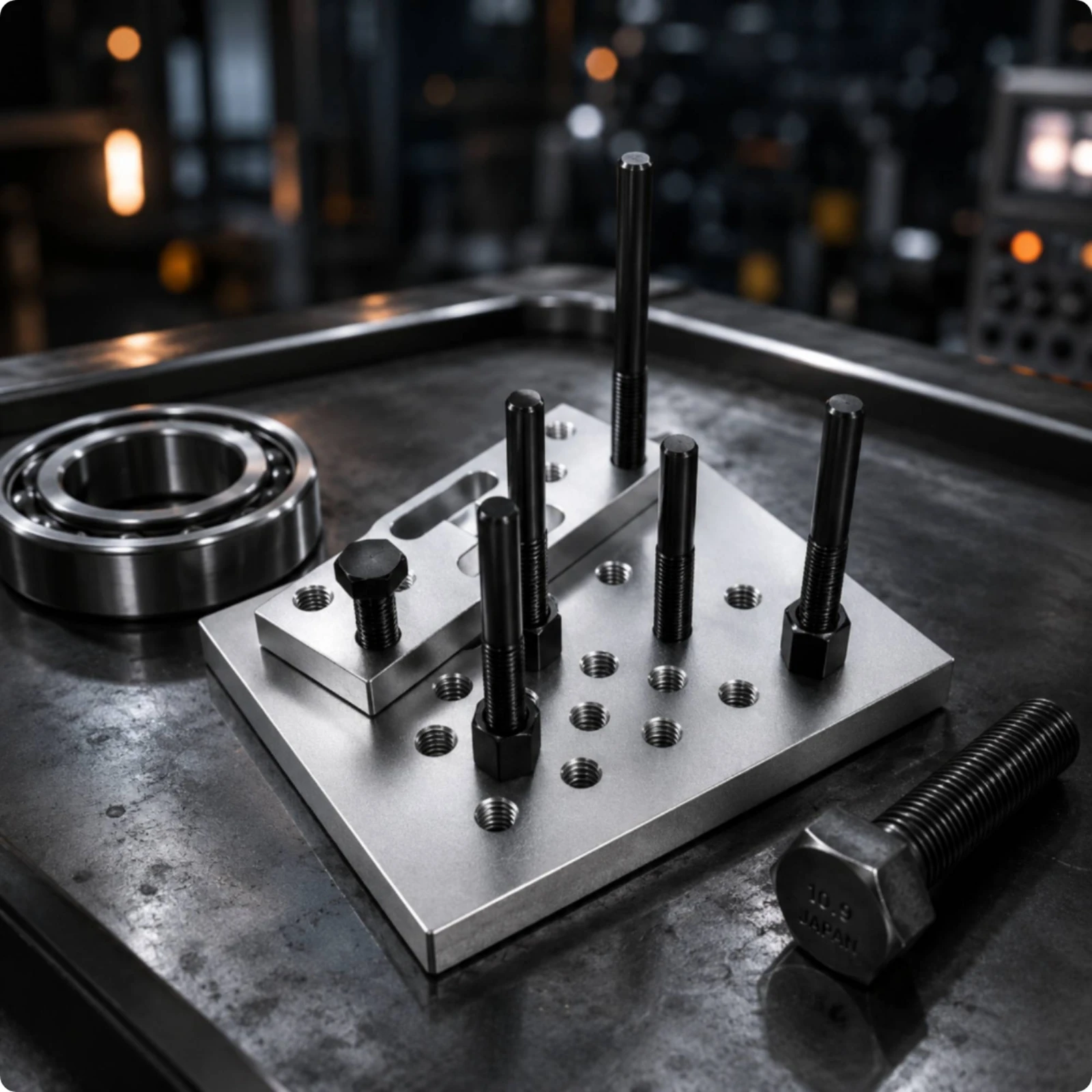 Hydraulic Press Block Set Hex Nuts Square Base Plate Rectangular Support Block Adjustable Threaded Rod Set High Carbon Steel