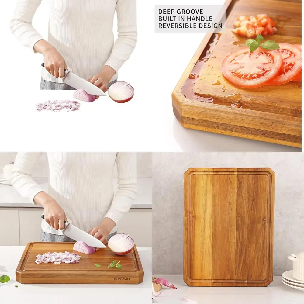 

Большая доска для приготовления мяса акации с канавкой для сока и ручками для измельчения мяса, сыра, фруктов и овощей