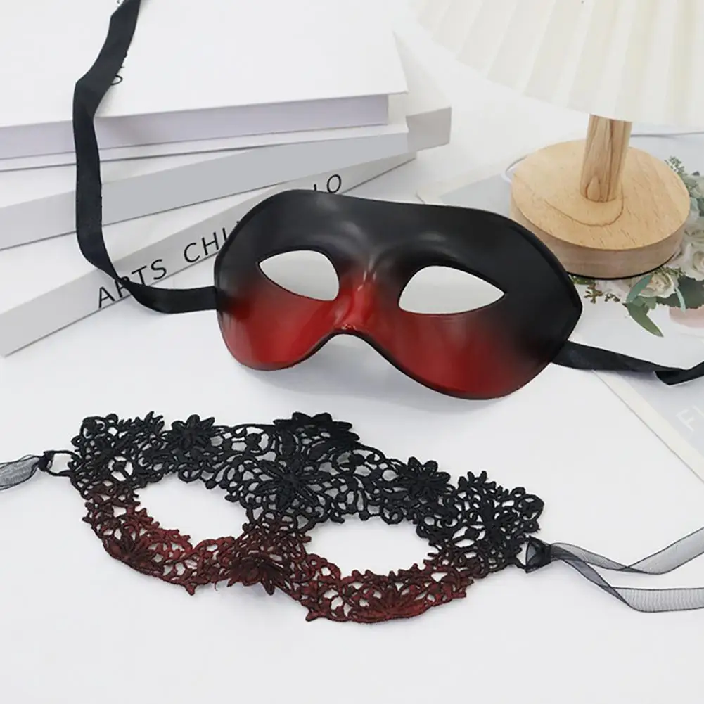 Conjunto de máscara de mascote de casal gradiente, bola de festa de carnaval, máscara de meia face, festa veneziana, acessório de halloween para homens e mulheres
